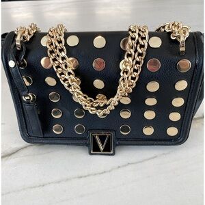 Black and Gold Crossbody Bag with Studded Design